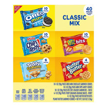 Classic Mix cookie and cracker variety pack box front with Oreo, Chips Ahoy, Ritz bits, Teddy Grahams