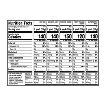 Cookie and cracker variety pack nutrition facts panel with calories and serving details.