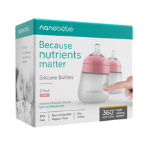 Nanobebe pink silicone baby bottles, 2-pack, 9 oz, anti-colic design