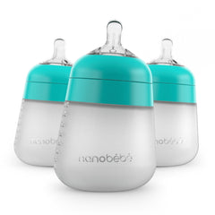 Nanobebe Anti-Colic Flexy Silicone Baby Bottles | Teal, 9 oz, 3 Pack