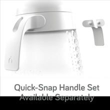 White silicone baby bottle with quick-snap handle and vented anti-colic nipple.