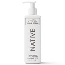Native santal & leather shave cream pump bottle, soap-free, white