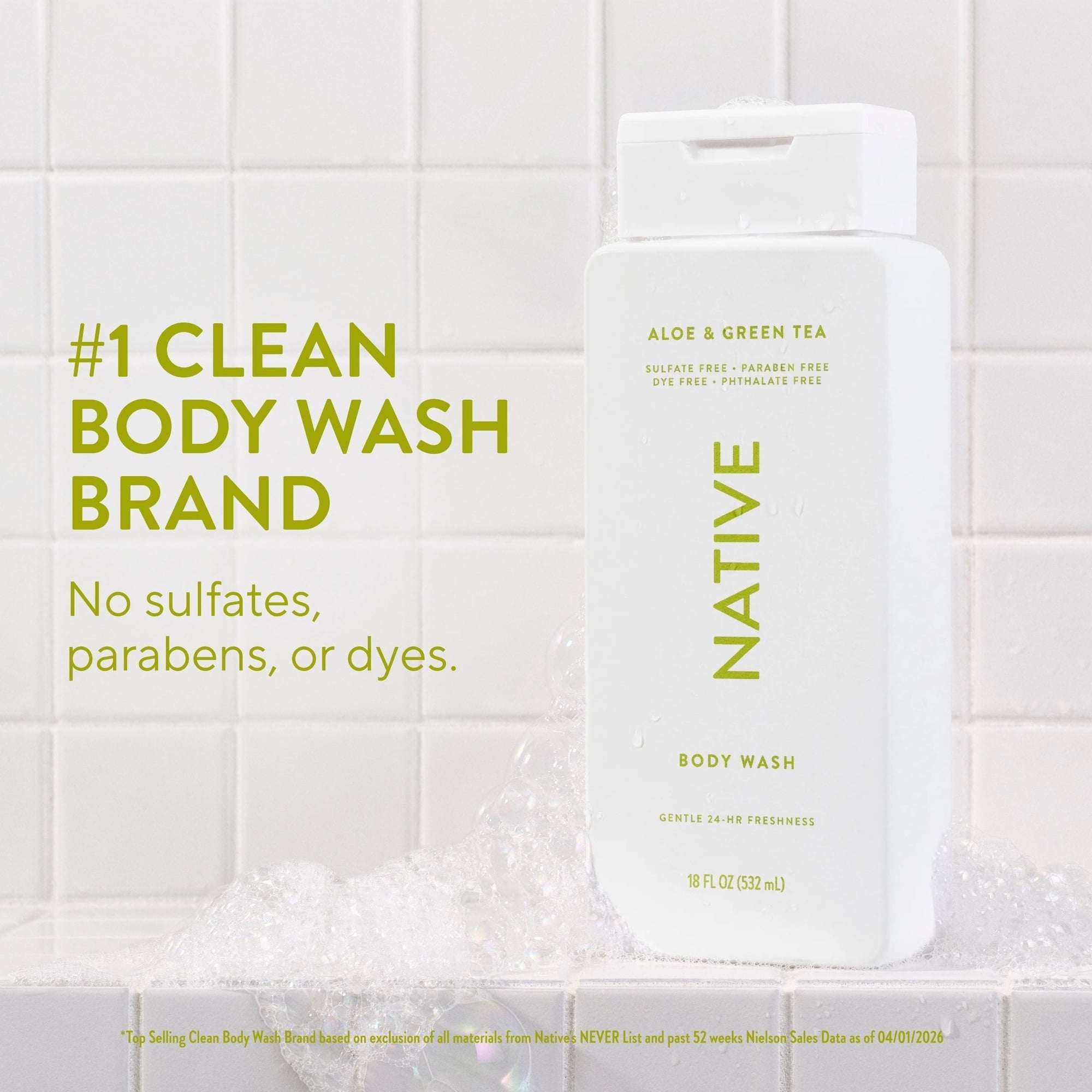 Native Body Wash, Aloe & Green Tea, Sulfate Free, for Women & Men, 18 fl oz