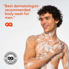Man with foamy lather on chest and shoulders, Native body wash.