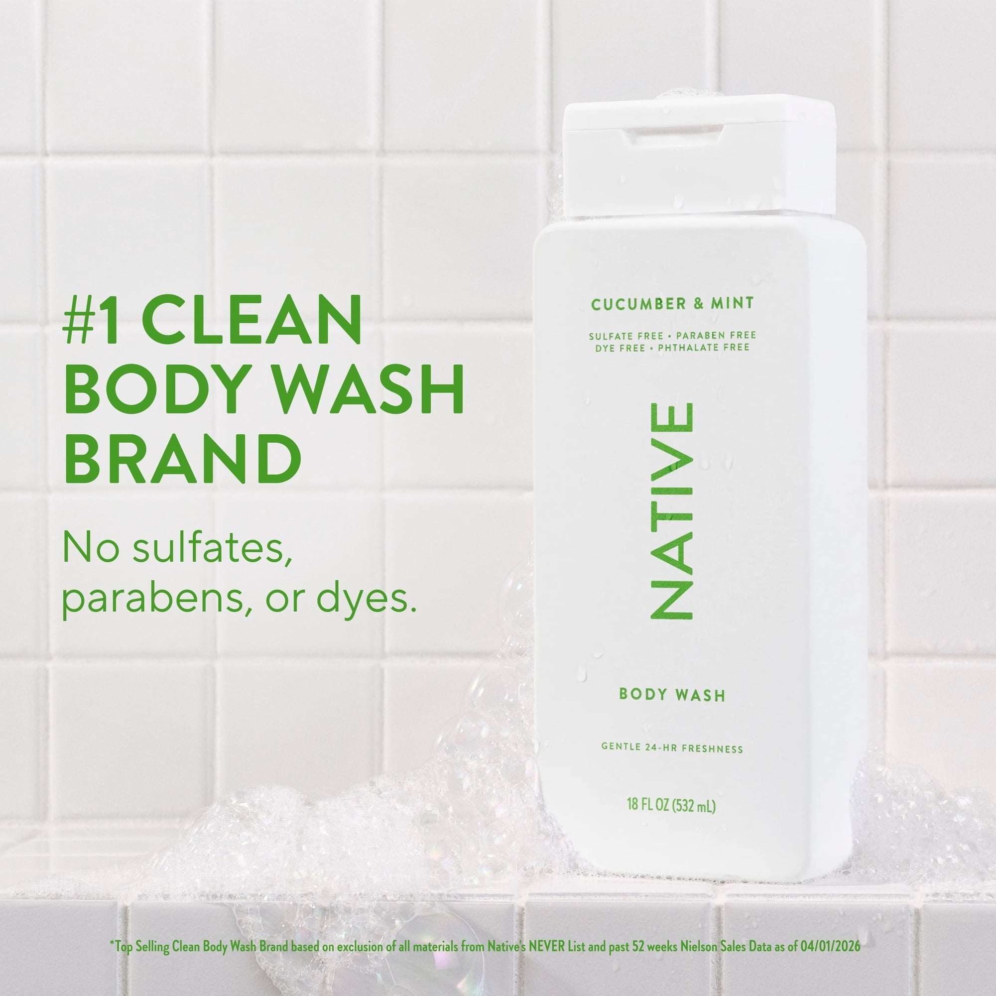 Native Body Wash, Cucumber & Mint, for Women & Men, 18 fl oz