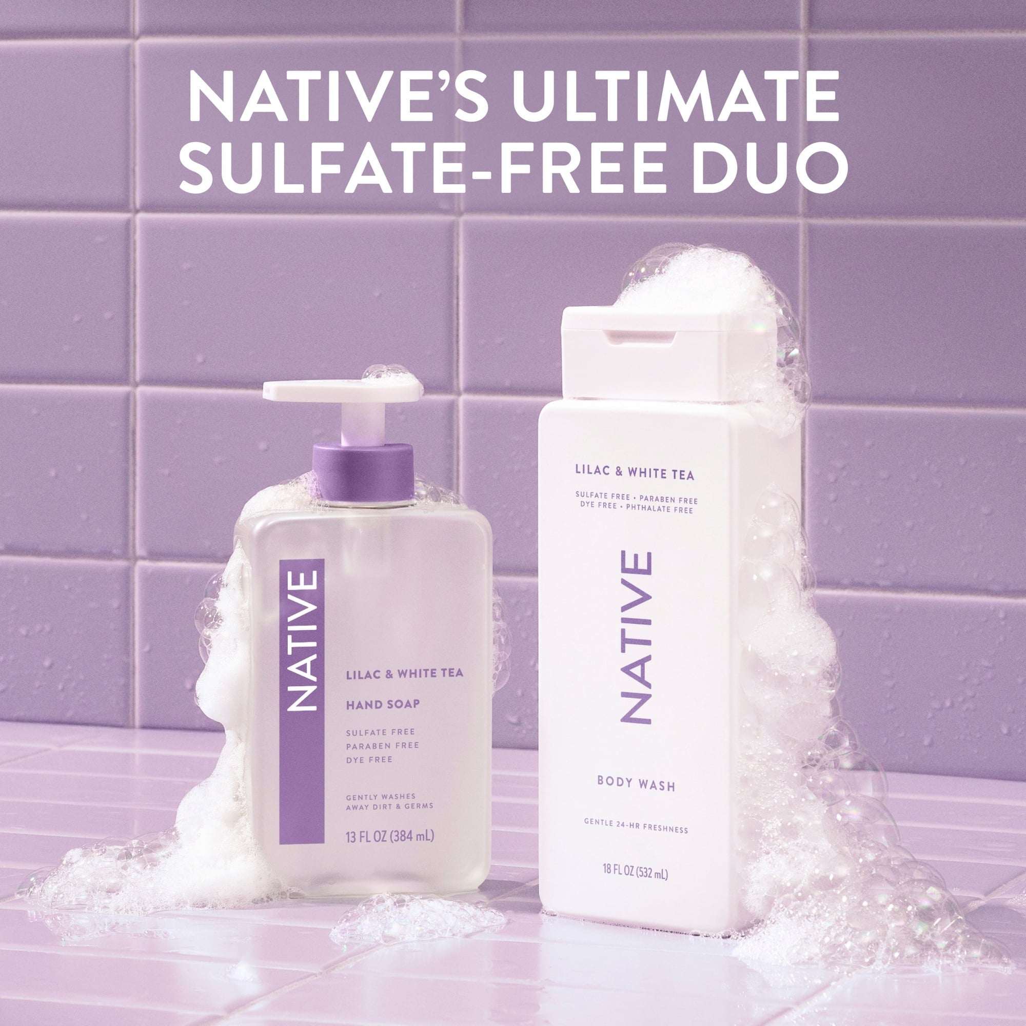 Native Body Wash, Lilac & White Tea, Sulfate Free, for Women & Men, 18 fl oz
