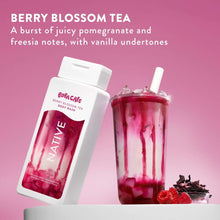 Berry Blossom Tea body wash pouch and drink cup with berry tea swirl