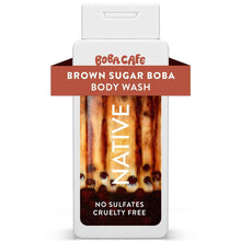 Body wash bottle with Brown Sugar Boba label; sulfate-free and cruelty-free