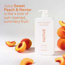Body wash bottle with pump for sweet peach & nectar, with sliced peaches
