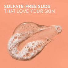 Sulfate-free body wash suds and foam in a palm-shaped swirl