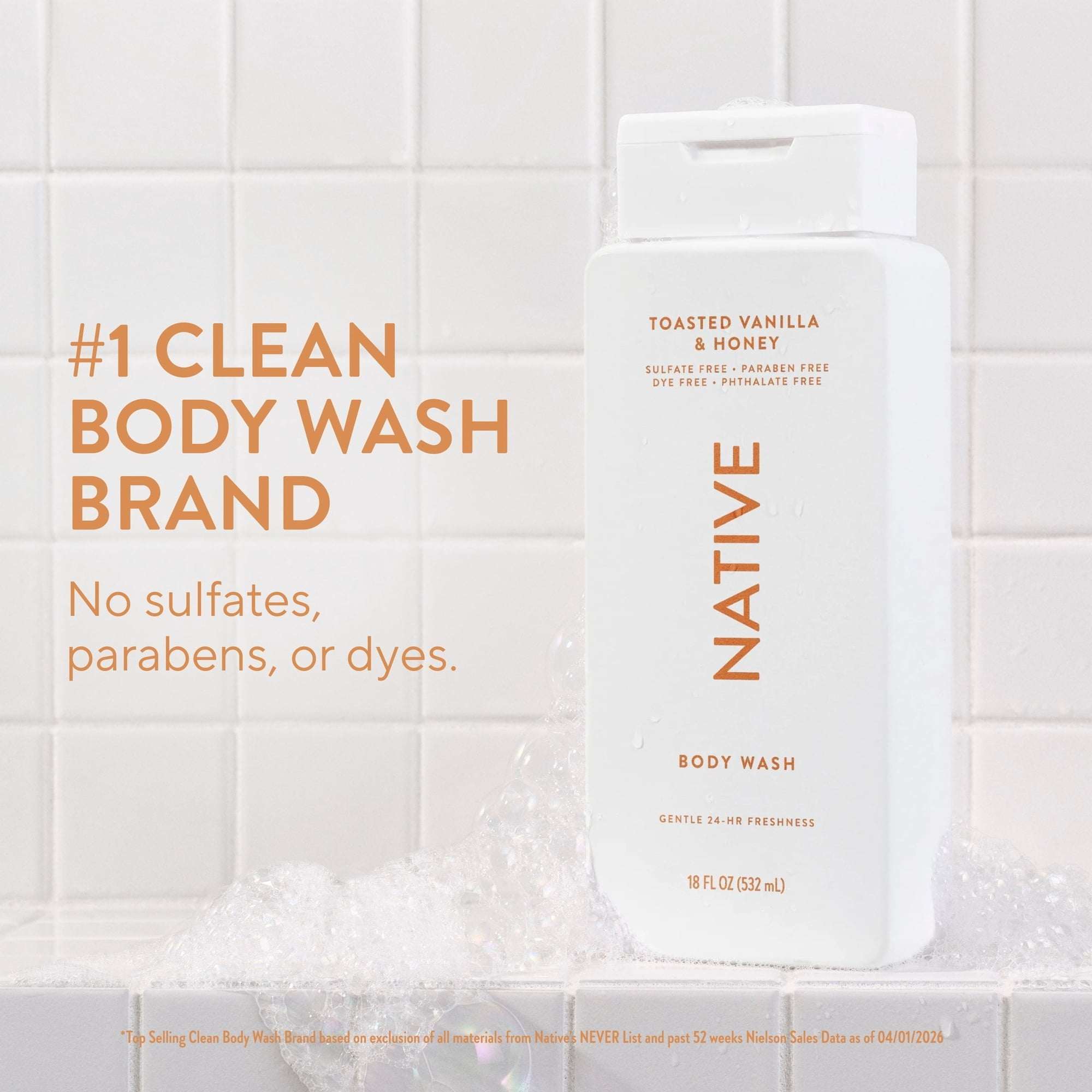 Native Body Wash Toasted Vanilla & Honey, for women & men 18 fl oz