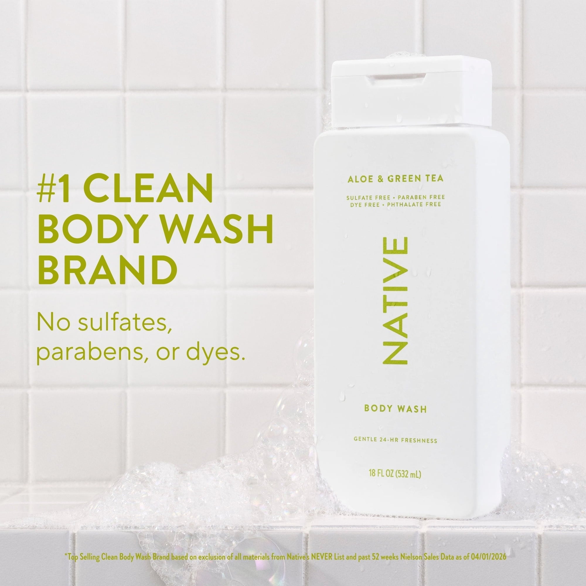 Native Body Wash, Aloe & Green Tea, Sulfate Free, for Women & Men, 18 fl oz