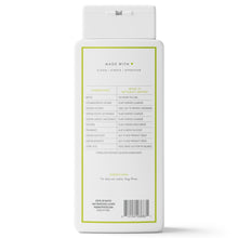 Body wash bottle back panel with ingredient list and barcode