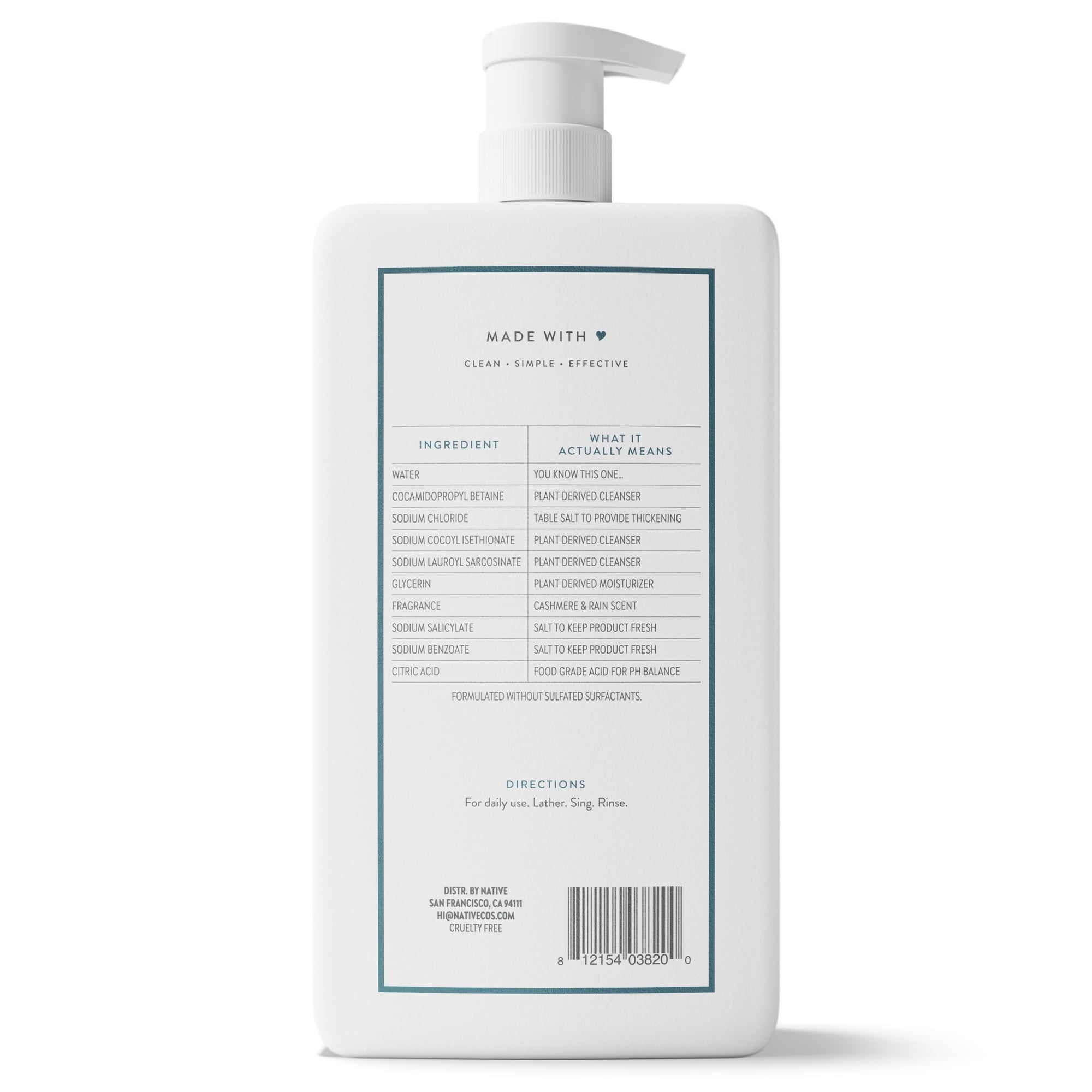 Native Body Wash, Cashmere & Rain, Sulfate Free, for Women & Men, 36 fl oz