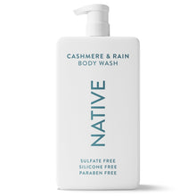 White body wash bottle front with Cashmere & Rain and sulfate-free claims