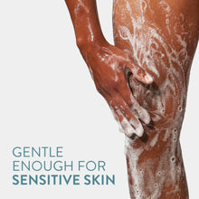 Body wash foam on hands, rich lather for cleansing