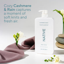 Cashmere & Rain body wash bottle with pump, white bottle