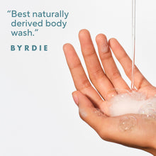 Hand covered in foamy body wash with derived quote text