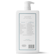 Body wash bottle back label showing ingredients and directions
