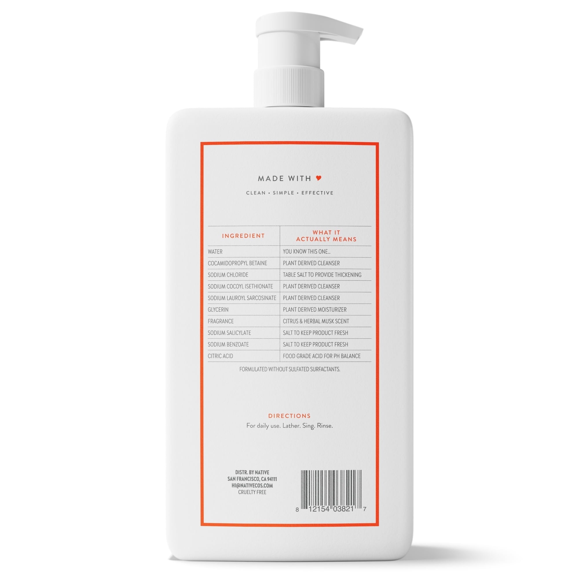 Native Body Wash, Citrus & Herbal Musk, Sulfate Free, for Women & Men, 36 fl oz