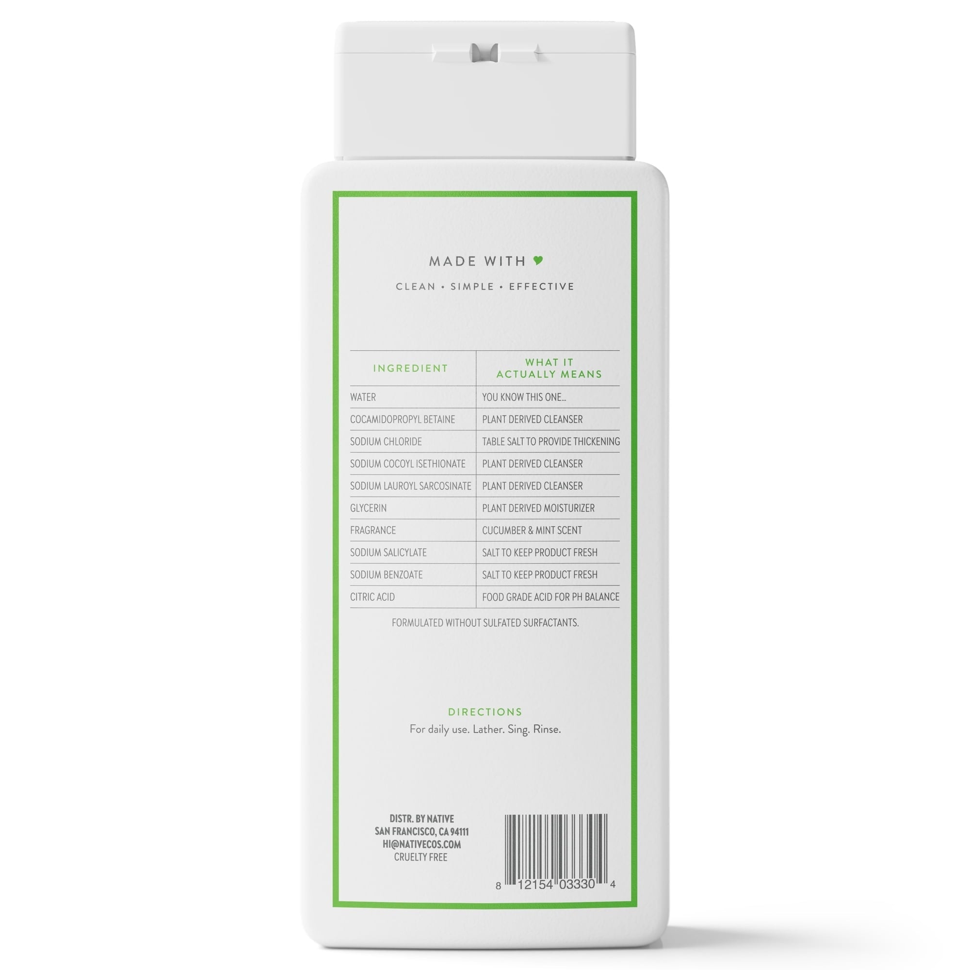 Native Body Wash, Cucumber & Mint, for Women & Men, 18 fl oz