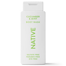 Cucumber & Mint body wash bottle, white with green Native label and flip-top cap