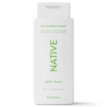 Native Cucumber & Mint body wash bottle, 18 fl oz, white with green label