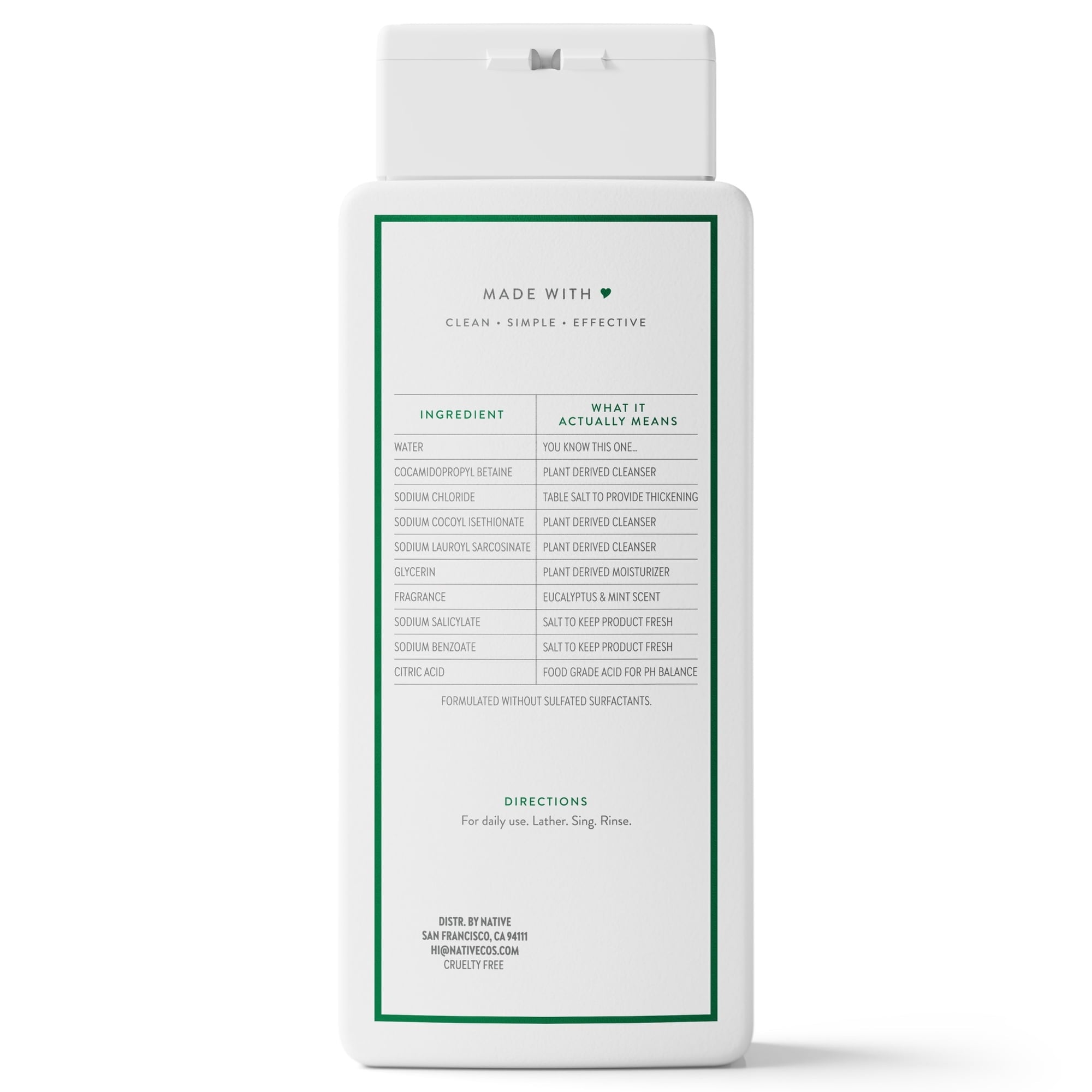 Native Body Wash, Eucalypts & Mint, Sulfate Free, for Women & Men, 18 fl oz