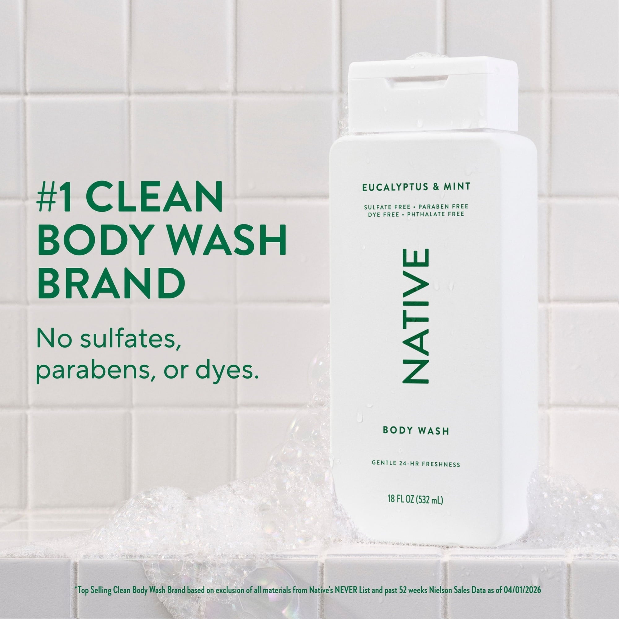 Native Body Wash, Eucalypts & Mint, Sulfate Free, for Women & Men, 18 fl oz