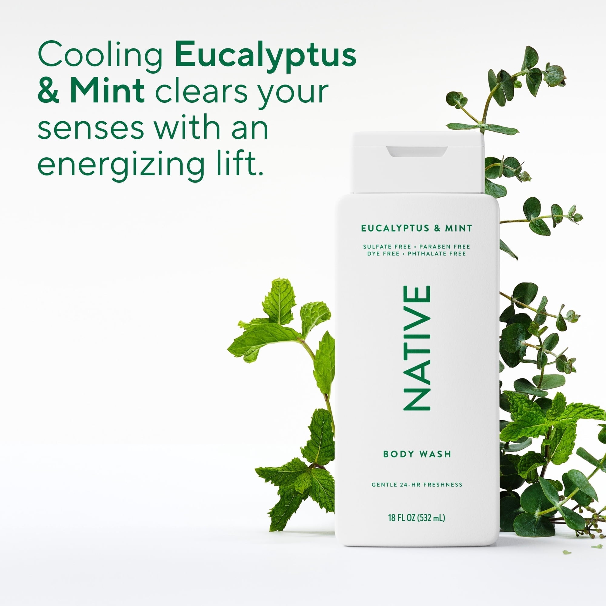 Native Body Wash, Eucalypts & Mint, Sulfate Free, for Women & Men, 18 fl oz