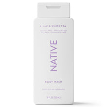 Body wash bottle with lilac & white tea front label, sulfate-free