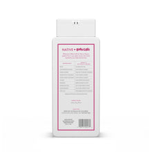 Body wash bottle back panel with ingredient list and directions on label