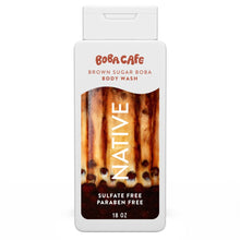 Body wash bottle front view with Brown Sugar Boba label and 18 oz size text