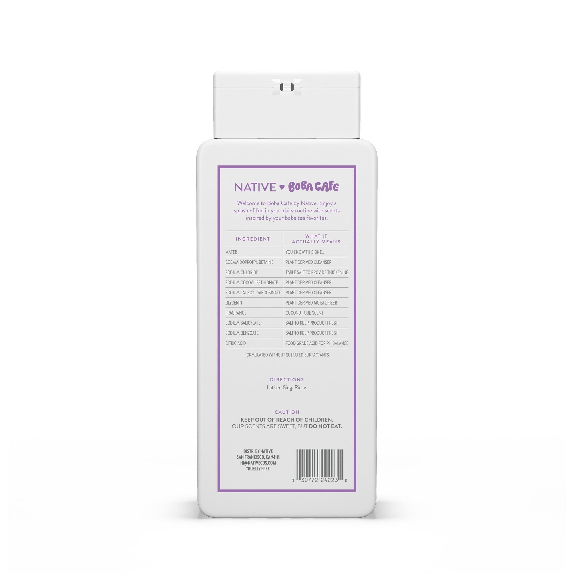 Native Body Wash, Limited Edition Coconut Ube, Sulfate Free Body Wash for Women & Men, Boba Café, 18 fl oz