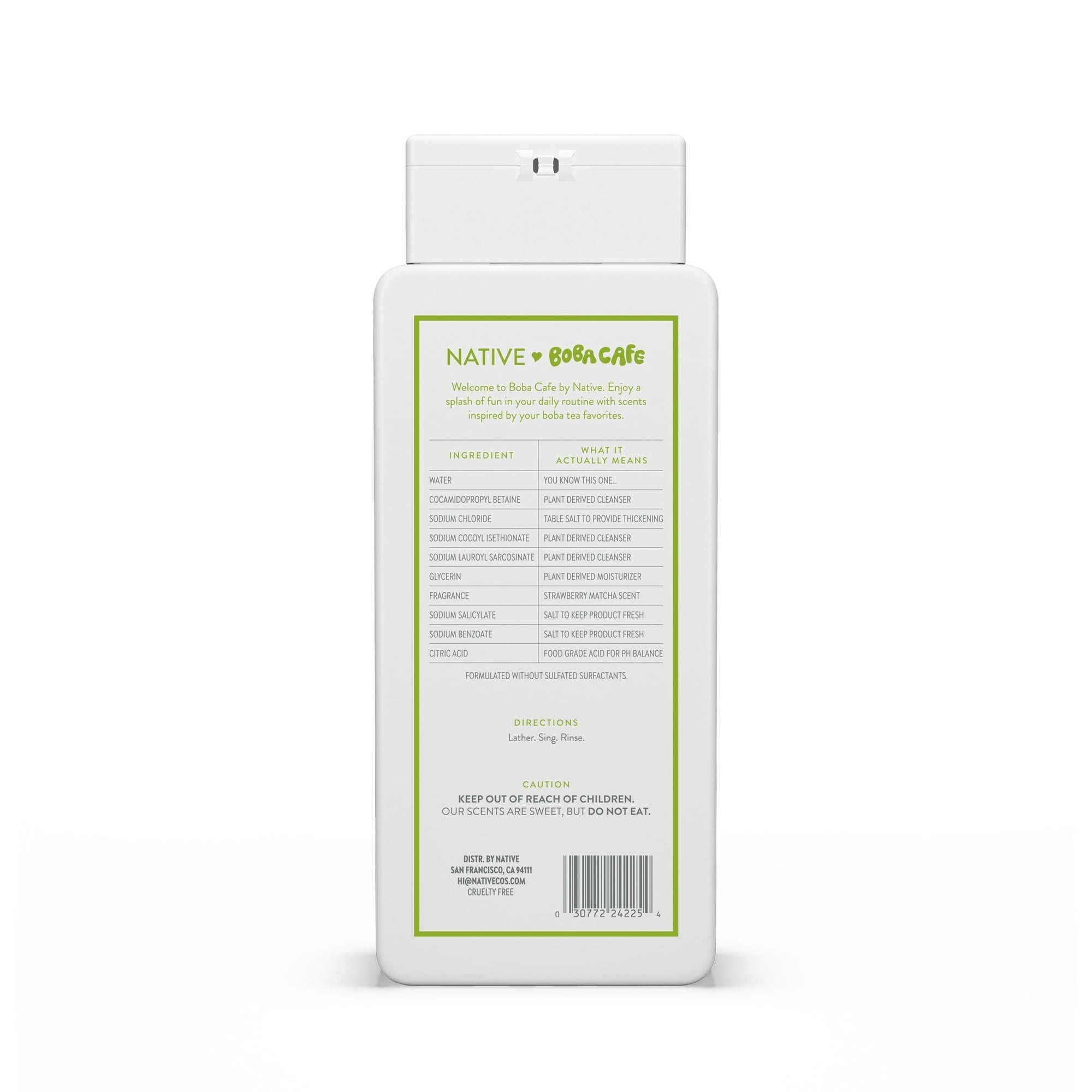 Native Body Wash, Limited Edition Strawberry Matcha, Sulfate Free Body Wash for Women & Men, Boba Café, 18 fl oz