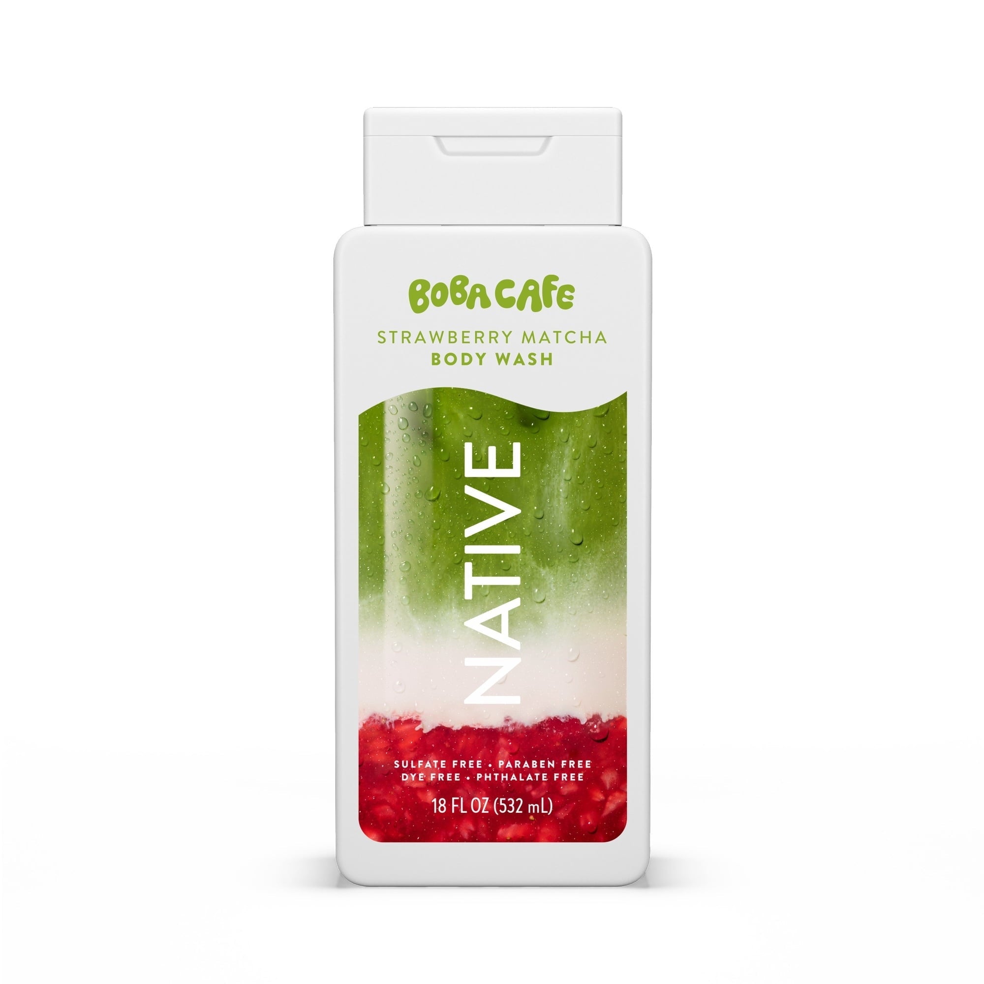 Native Body Wash, Limited Edition Strawberry Matcha, Sulfate Free Body Wash for Women & Men, Boba Café, 18 fl oz