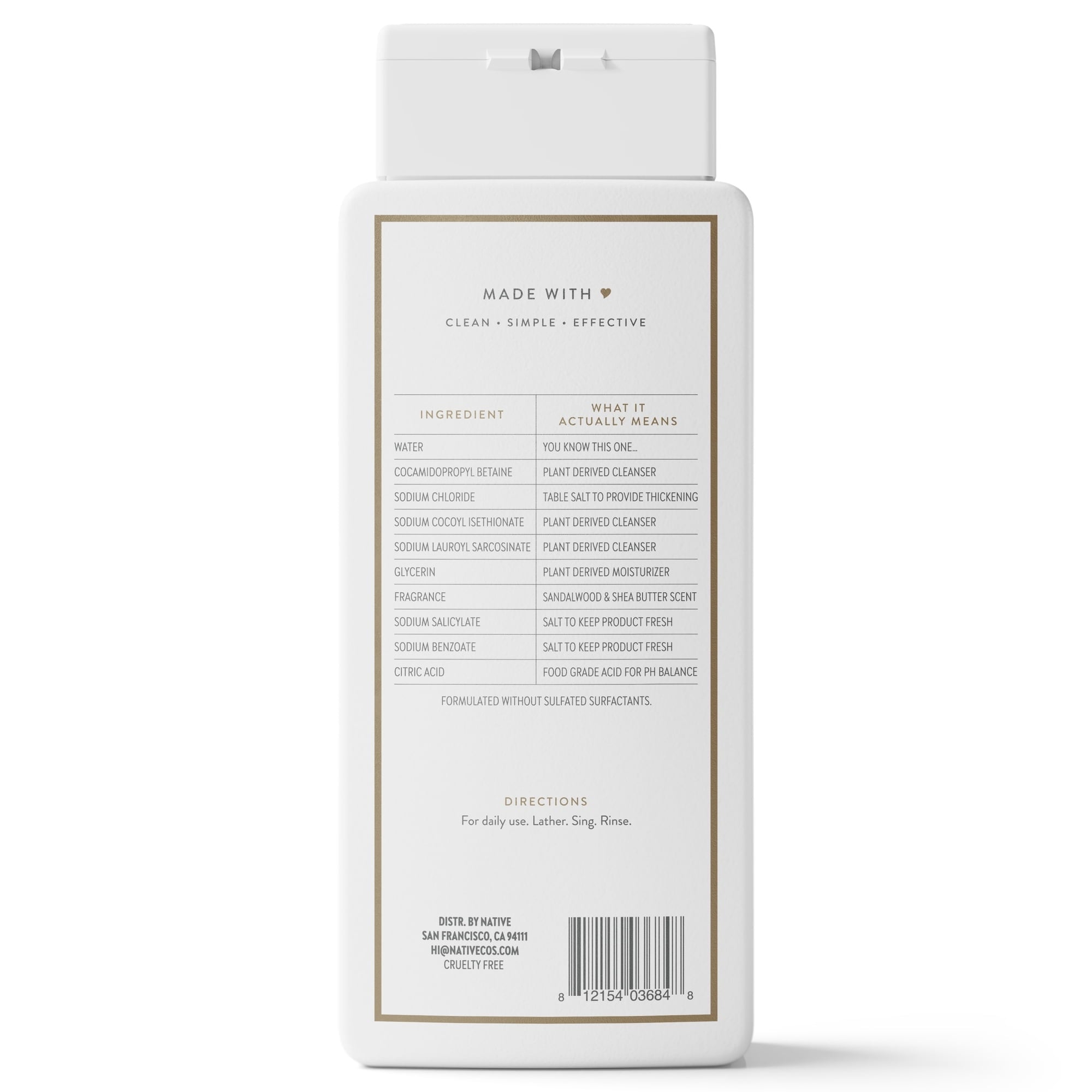 Native Body Wash, Sandalwood & Shea Butter, Sulfate Free, for Women & Men, 18 fl oz