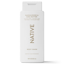 Native body wash bottle front view, sandalwood & shea butter, 18 fl oz