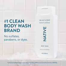 Native Sea Salt & Cedar body wash bottle with flip-top pump