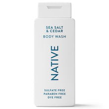 Native Sea Salt & Cedar body wash bottle, sulfate-free, paraben- and dye-free