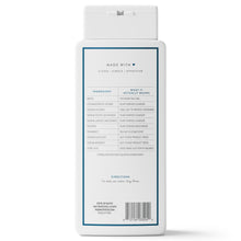 Body wash bottle back panel with ingredients and directions text