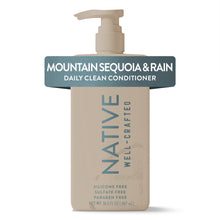 Men's daily clean conditioner bottle with pump, Mountain Sequoia & Rain label