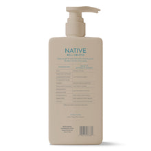 Beige Native daily clean shampoo bottle with pump, backside ingredient and barcode label