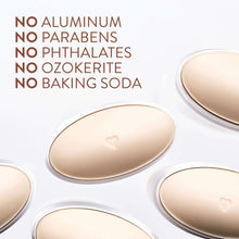 Beige deodorant samples with heart embossing on round lids