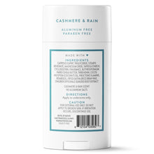 Native deodorant stick back label view, white tube with ingredient panel and teal border