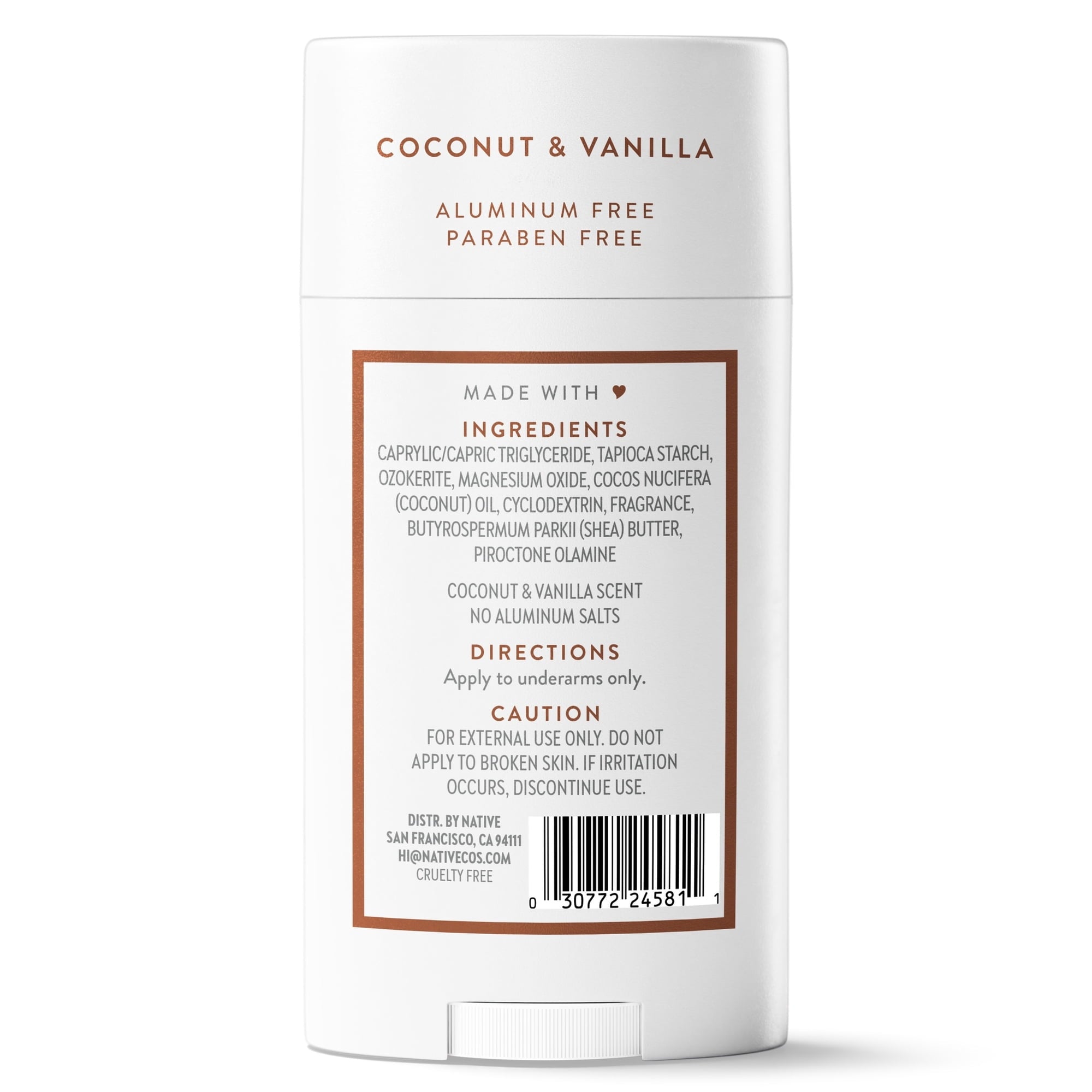 Native Deodorant, Aluminum Free, Coconut & Vanilla, Deodorant for Women and Men, 2.65 oz
