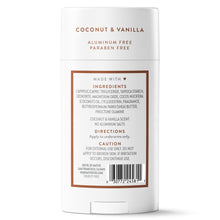 Aluminum-free deodorant stick back panel with ingredients list and caution text