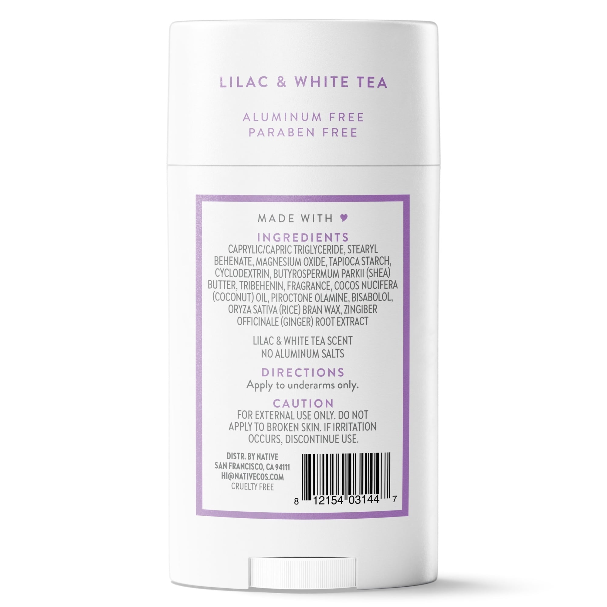 Native Deodorant, Aluminum Free, Lilac & White Tea, for Women and Men, 2.65 oz