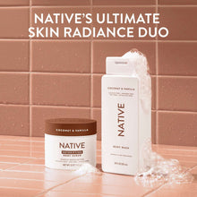 Native Coconut & Vanilla skin care duo with body wash and body scrub packaging