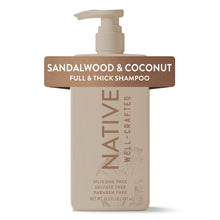 Native sandalwood & coconut full & thick men's shampoo bottle with pump, silicone- and sulfate-free